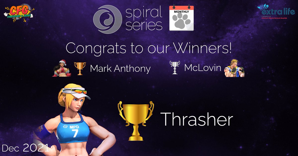 jontoy's tweet photo. Congrats to the winners of the Spiral Series Monthly for December!
1) @AZ_Thrasher 
2) @Mclovin_DLuffy 
3) @azmarkanthony 

Total Entrants: 13

Bracket: https://t.co/1vmCpt7SP8
VOD: https://t.co/WnB4d5XuLo https://t.co/V2SPxwBeRb