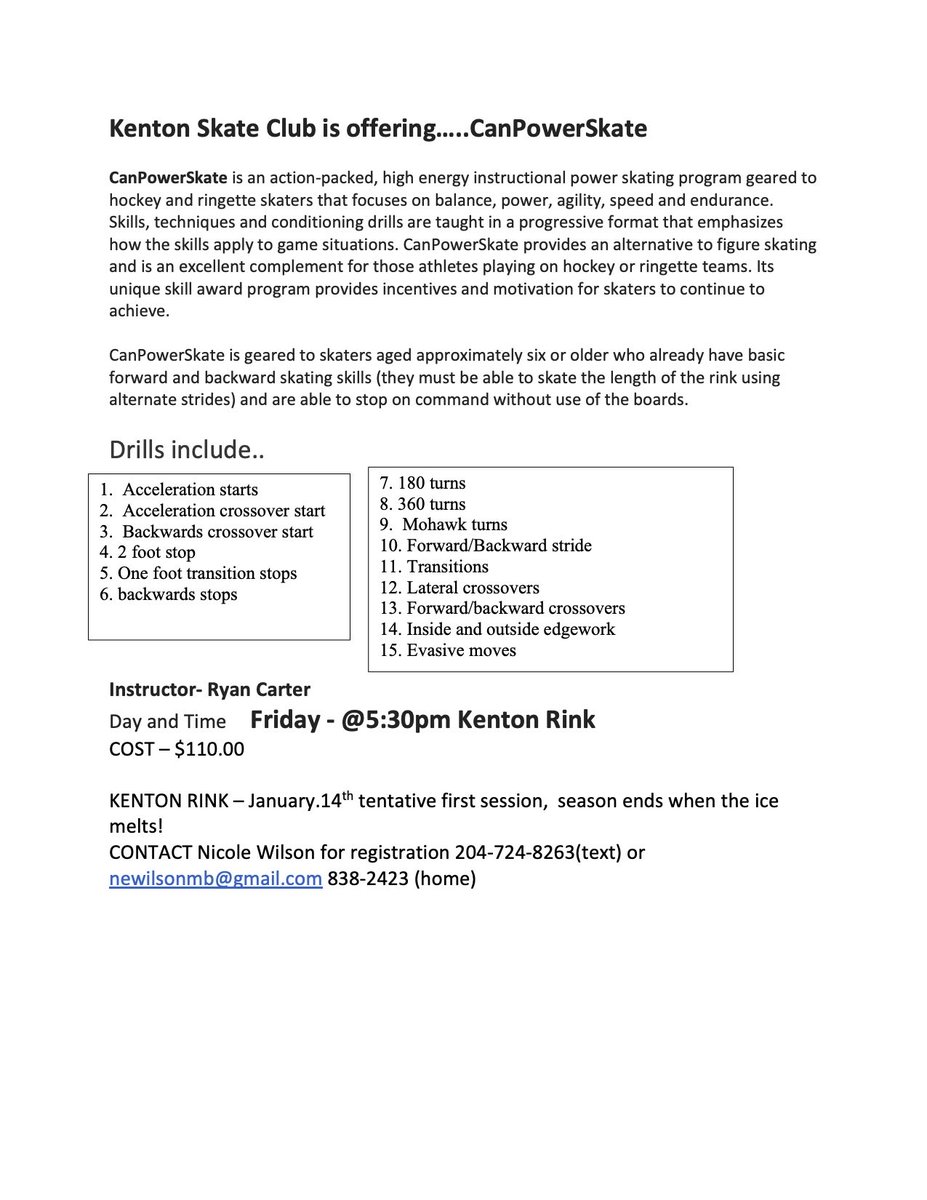 Note schedule change!  Power skating Friday’s at 5:30 in the New Year. Some spots still available.  Retweets appreciated!