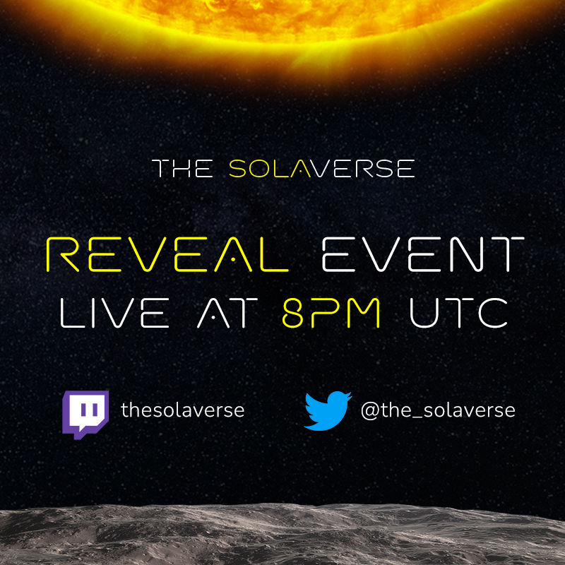 the_solaverse's tweet photo. ✨ The SolaVerse Reveal - 01/01/2022 ✨

Some important links for the SOLA-STAR #NFT reveal at 8PM UTC 🪐 click “Set Reminder” on the Twitter Spaces link to be notified 🚨

Opensea: https://t.co/vvd9OK9Ql9

Twitch: https://t.co/0hDG9KES2y

Twitter Spaces:
https://t.co/V5ojHXRGFs https://t.co/KcK9XDiTq9