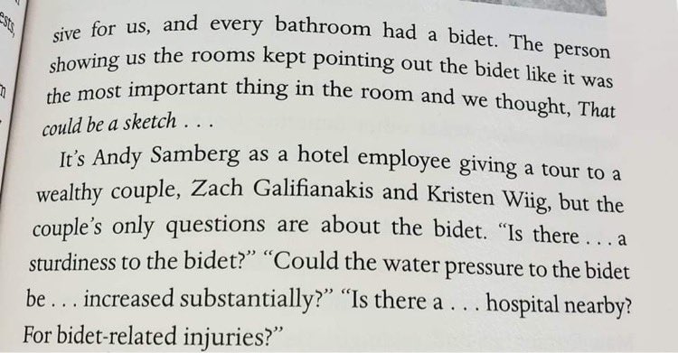openingmynds's tweet photo. I had an incident today.Soon it’ll be funny,but for now”fuck bidets.” @notthemomma3,who’s literally reading @ColinJost book now says”I feel responsible,read this excerpt.”I would’ve said that noone could make this up,but damnit Colin Jost did!” #DontAsk #IllLive #LikelyConcussed https://t.co/qYUwTv1jGv