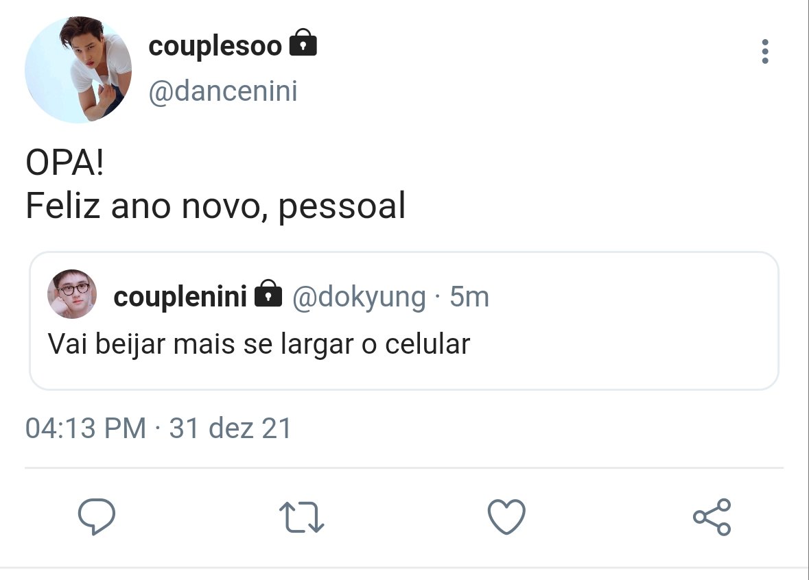 AiAikimsoo's tweet photo. KAISOO AU!
Happy New Year

Kyungsoo conseguiu correr com sua agenda e liberá-la por 4 dias, começando do dia 31/12. Queria passar esse tempo com seu Jongin, afinal, passaram 2 anos distantes quando estava servindo. Era hora de afogar seu namorado com muito amor https://t.co/B9ktTjQBmH