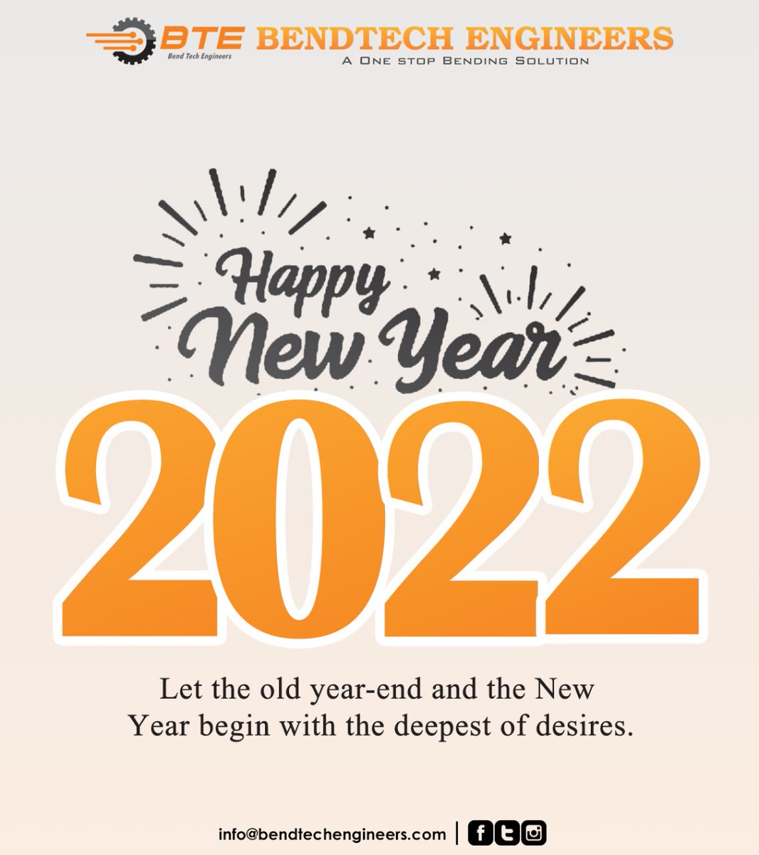 BendtechE's tweet photo. Wishing you Happy New Year!!!

#HappNewYear2022 #bendtech #pipebending #machine #manufacturer #furniturebending #pipe #bending #science #innovation https://t.co/jvfLhkaEic