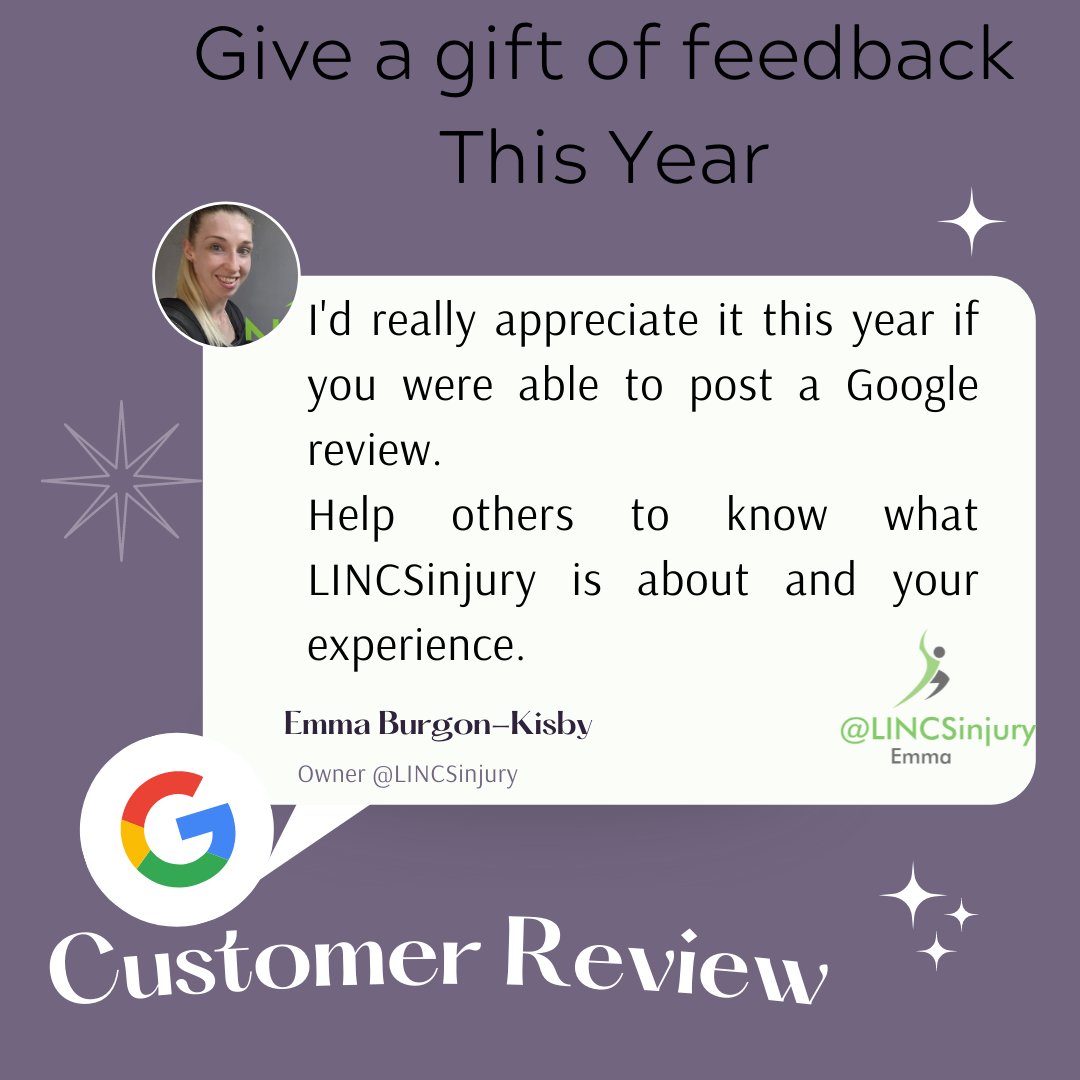 LINCSInjury's tweet photo. Give the gift of feedback 🎁 

Share with others your experience with us.

Have you got any words of advice?

Help make 2022 the best year in Clinic yet 😁🎁

Review by clicking the link here ⬇️
https://t.co/OlWecefbo2 https://t.co/dMl9wXu1CN