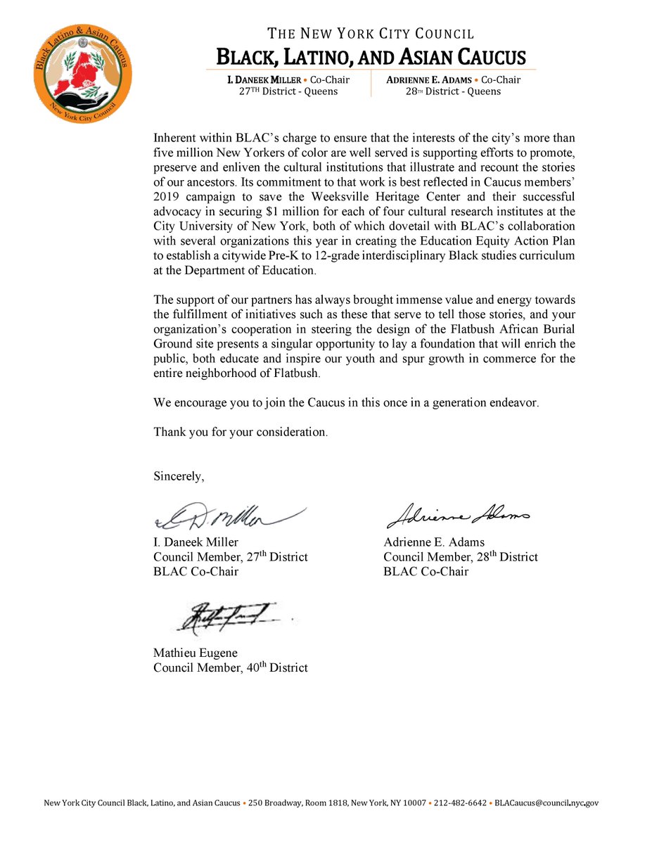 I am honored to join my colleagues in the <a href="/BLACaucusNYC/">NYC Black, Latino and Asian Caucus</a> to invite the community to unite for the creation of a historic memorial to our African ancestors: