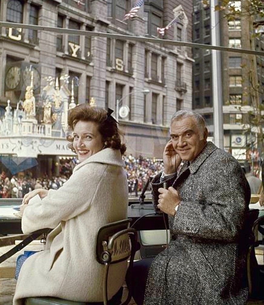 Betty White and Lorne Greene host Macy’s Thanksgiving Day Parade on NBC, 1965:       #Getty