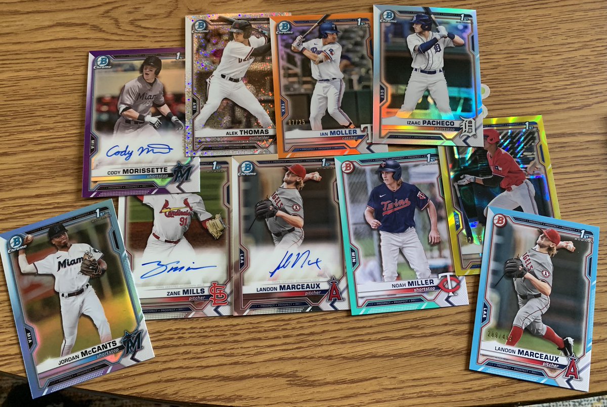 bradschnepp's tweet photo. What a beautiful rainbow of 2021 bowman draft parallels! Thanks for a great box @Ballcardxchange! https://t.co/VrBk1xP5Di