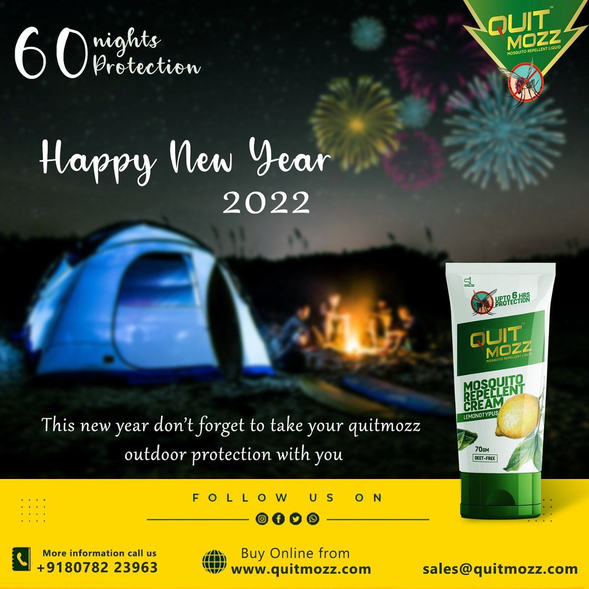 LabsSouthern's tweet photo. Dance into 2022, like ta-ta ta-ta ta-ta while saying tata-tata to Dengue and Malaria with QuitMozz...

This New Year's Eve party hard outdoors and don't forget to carry QuitMozz Repellent Cream with you. It offers you full-fledged mosquito protection outdoor 
#newyear #quitmozz https://t.co/r9GPVxOfIy