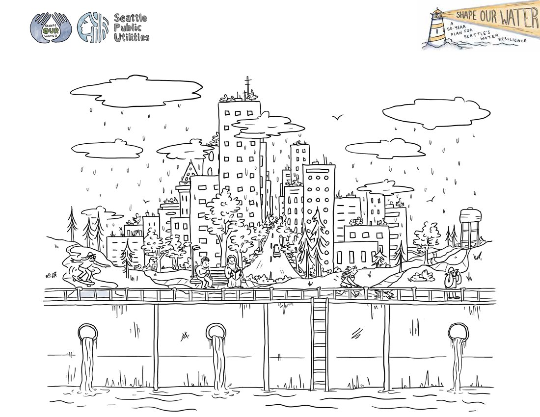 SeattleSPU's tweet photo. From #ferries to #fish to faucets: color a water scene from our printable #ShapeOurWater Community Vision Plan #coloring pages! Find more on our blog - https://t.co/jvwaauo9f8
Art by @nataliekdupille https://t.co/CFrGLks0F1