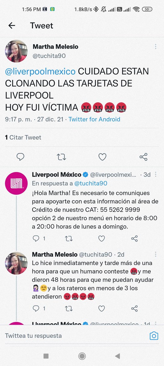 sgrafico26's tweet photo. @Reforma @El_Universal_Mx @Milenio llevan días hackeando cuentas en @liverpoolmexico y nadie hace nada. Después de 2 días ya no se ven los twits de los reportes en el feed, pero ya son muchos. https://t.co/zWkiVr1vey