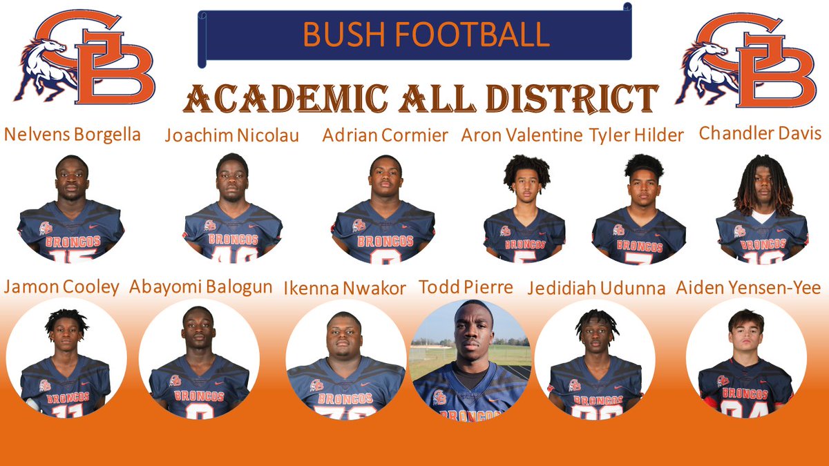Congratulations to our outstanding players
Academic All District
"Class and Character"...Broncos Stand Up!