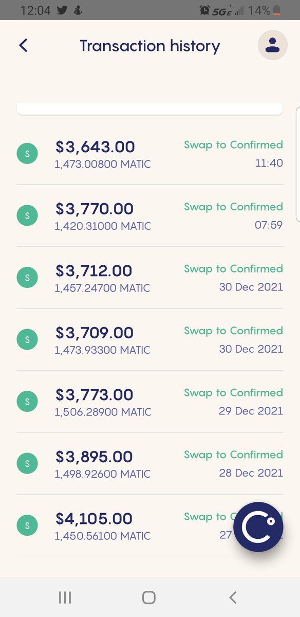 BTCisgreatagain's tweet photo. Swapped 7 $eth to $matic the past 4 days! Let's start 2022 right. #Celsius https://t.co/FMU6pHMfJv