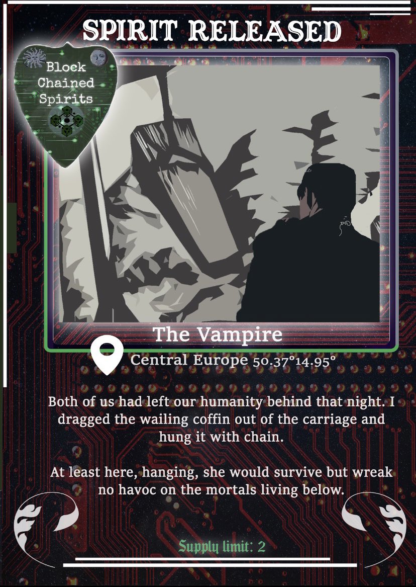 blchaindspirits's tweet photo. Available for minting on https://t.co/8eCuG8DfZh! Check out our first series in our Spirit Cards collection. Each card comes with a narrated story, read by a professional voice actor over around artful images 👾 #NFTCommunity #NFTs #opensea https://t.co/7NLBjAy3C7