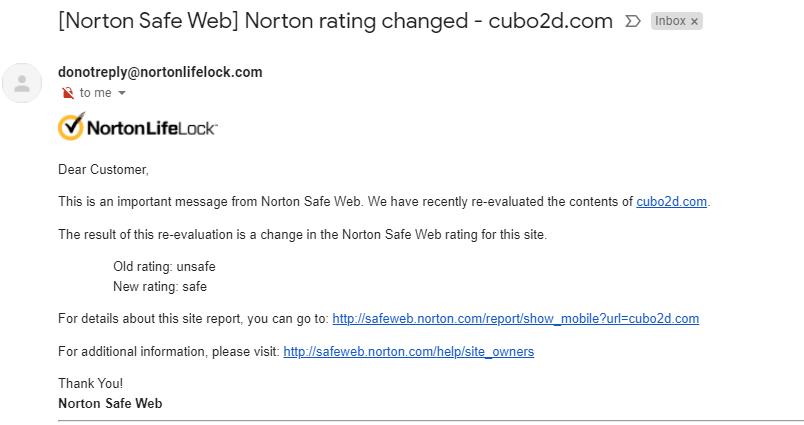 Cubo2D's tweet photo. Parece que debido al aumento de actividad de nuestro sitio #Norton nos ha evaluado y salio todo bien #indiegame #nftgame  #CyberSecurity. https://t.co/j5qA3Q4rHj