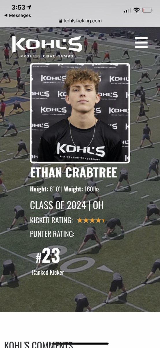 crabtreejordan5's tweet photo. Very blessed to now be named a 4.5⭐️ along with being ranked 23 in the class of 2024! @KohlsKicking https://t.co/cKaH7A282F