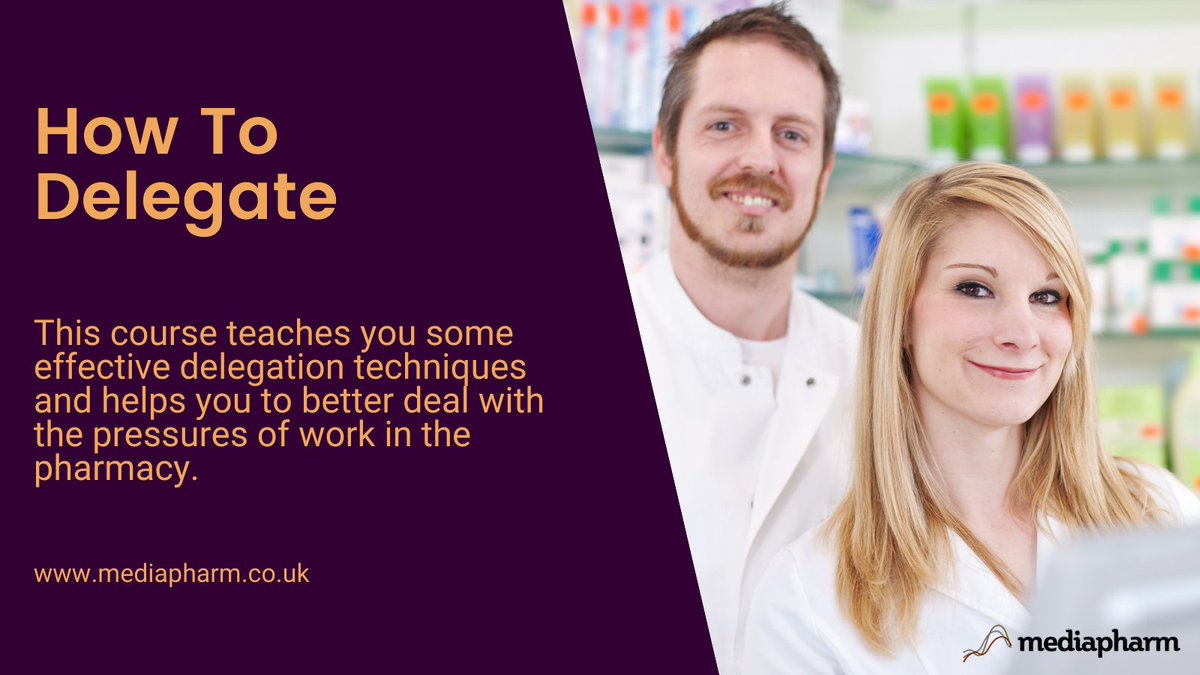 mediapharm's tweet photo. This course teaches you some effective delegation techniques and helps you to better deal with the pressures of work in the pharmacy.

How to Delegate Effectively is the latest course in the PD series.

Enrol on this course: https://t.co/GRqcljyBTg 

#learning #pharmacy #COURSES https://t.co/hkdYUQYFkw