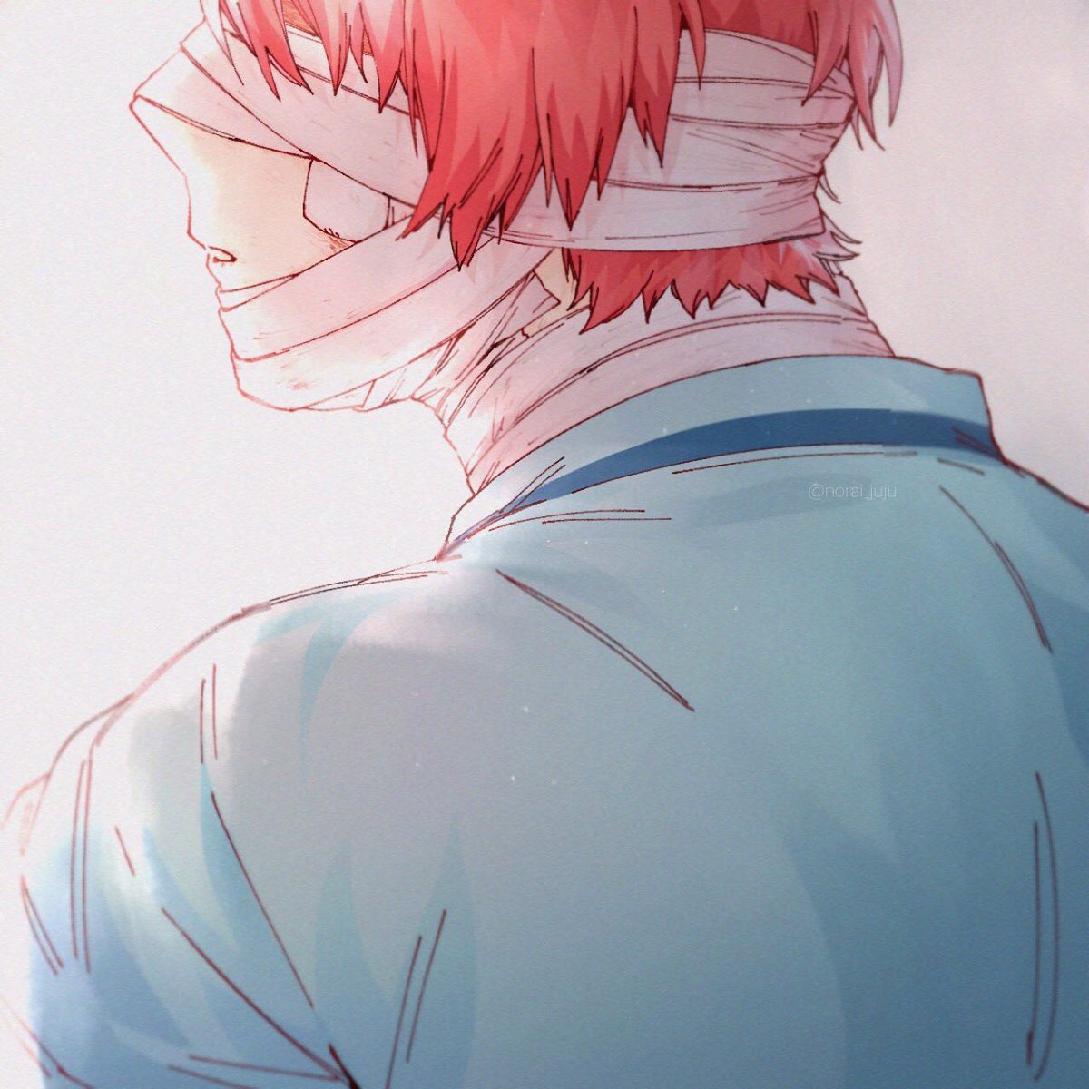 todoroki shouto 1boy male focus red hair solo burn scar two-tone hair split-color hair  illustration images