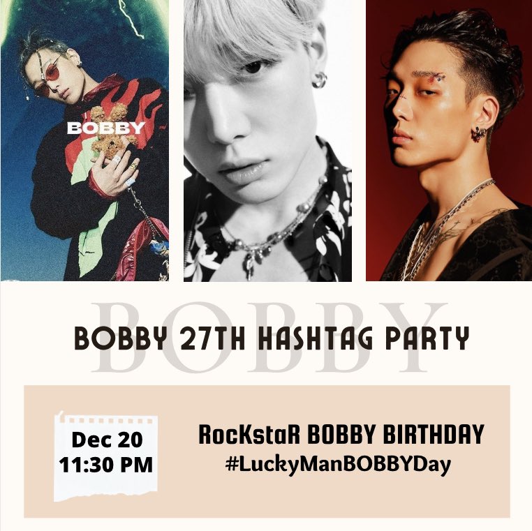 KJWworldwide's tweet photo. #️⃣ BOBBY BIRTHDAY HASHTAG 🎂

Get Ready? Showtime!!!

⏰ Dec 20, 2021 at 11:30PM KST

Tonight we will celebrate Bobby 27th Birthday, join us to hype our birthday boy! Let’s trend worldwide!! 

#BOBBY #바비 #iKON #아이콘 

*DO NOT tweet the HT before the party!! https://t.co/ZNjoTkLrVp