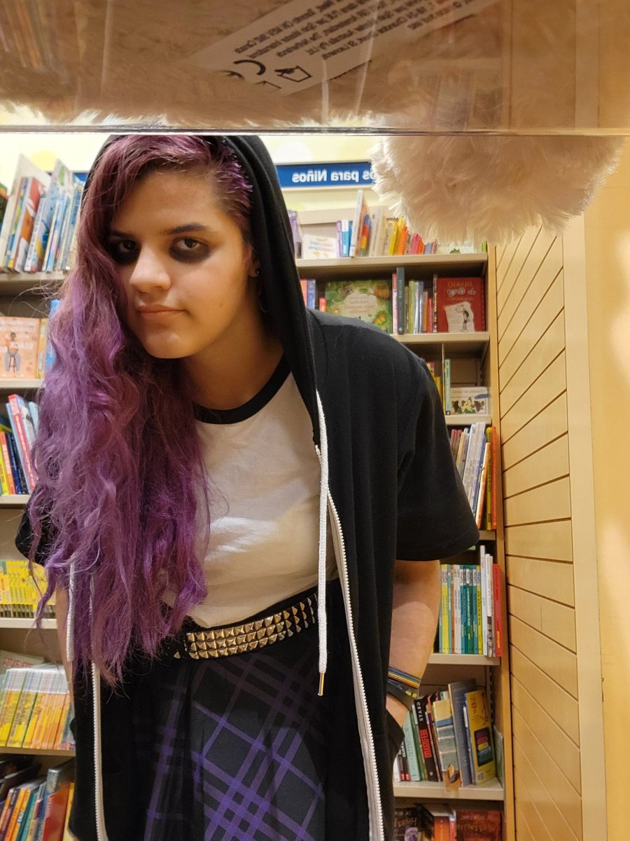 TimBurtonBitch's tweet photo. Did something super Virgil today! Hid in the kids area of Barnes and Noble where it was quiet while calming down and took the cosplay photos there-... the close ups were while in a corner-

Happy birthday to the purple emo himself! @ThomasSanders https://t.co/E4zoaSBq95