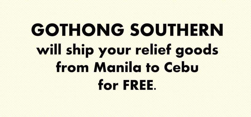 SugboPH's tweet photo. โผ๏ธLOOK: Gothong Southern Group of Companies, thru its Gothong Southern Foundation, is extending its assistance by shipping your relief goods, FREE of charge, from Manila to Cebu, Pier to Pier.
Salamat Gothong! ๐๐ป
#OdettePH #BangonCebu #GSCares #SugboPH https://t.co/Ysivm06kld