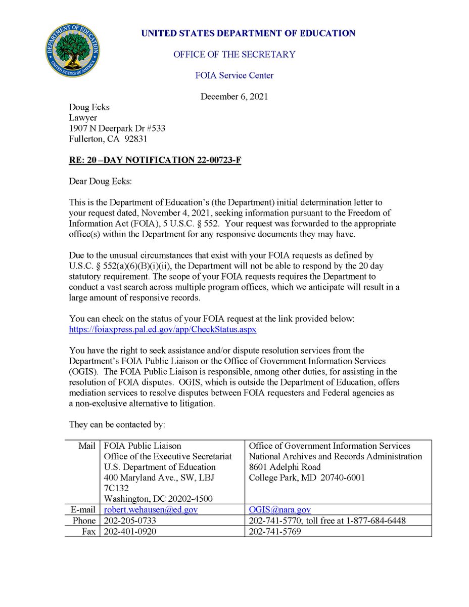 LoveisCthulhu's tweet photo. I requested all memos prepared regarding student loan forgiveness in 2021 from DOE. Basically info already released to the #debtcollective (in redacted form) but they're saying they can't comply within 20 day requirement. Total B.S. https://t.co/mrN0gbLyiy