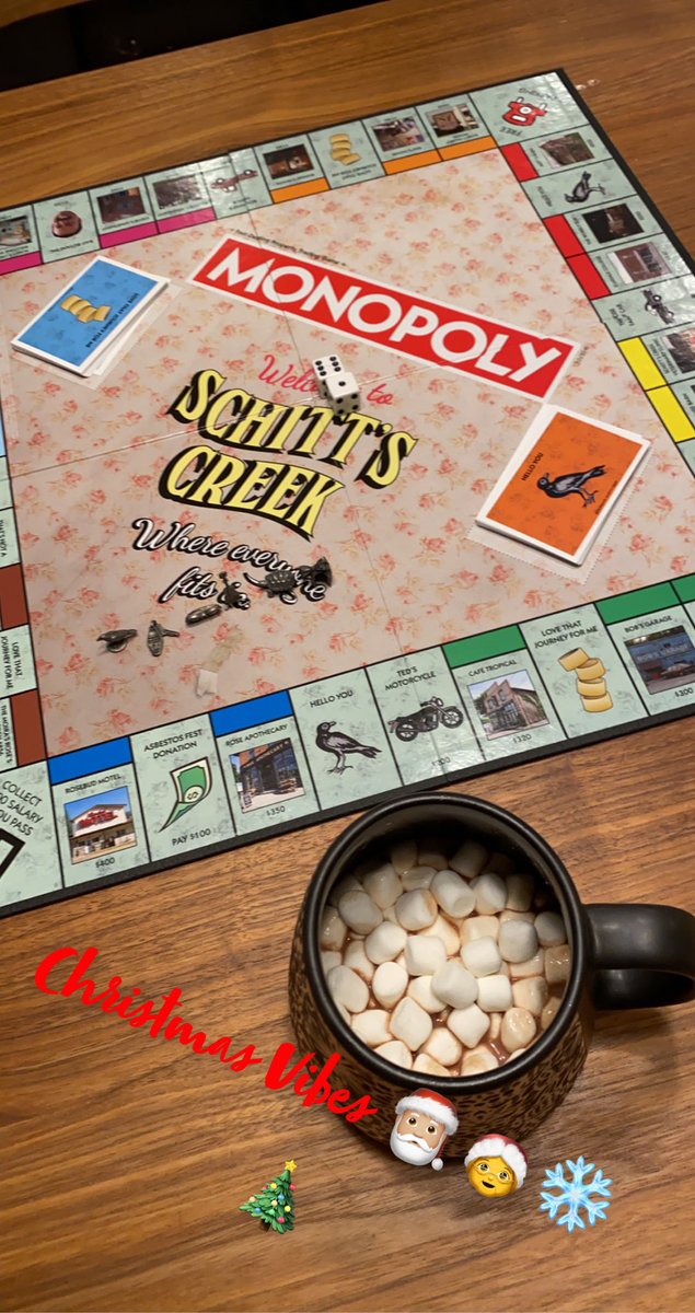 In honor of <a href="/annefrances/">Frances-Anne Kearsley</a> birthday-- we are playing <a href="/SchittsCreek/">Schitt's Creek</a> Monopoly for our Family Christmas! 🎅🏼🤶🎄❄️