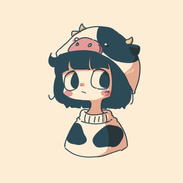 1girl solo black hair simple background cow print animal print bangs  illustration images