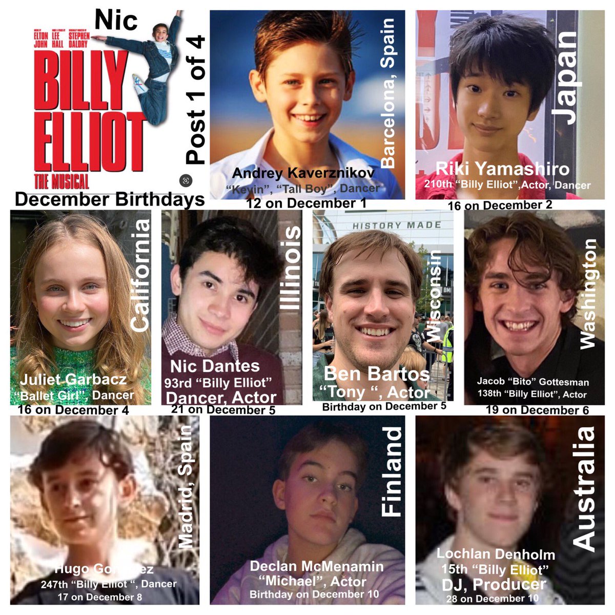 RoyEtten's tweet photo. ⁦@BillyElliotUK⁩ ⁦@BillyElliot_es⁩ ⁦@BillyElliot_JP⁩  #BillyElliot   Happy December Birthdays to at least 21 “Billy Elliots”, 7 “Michaels”, 1 “Debbie”, 4 “Ballet Girls”, 2 “Small Boys”, 1 “Tall Boy”, 1 “Tony”.  (Post 1 of 4).  Stay Healthy, Stay Safe. 🙏🙏❤️ https://t.co/cfB6LLmWwc