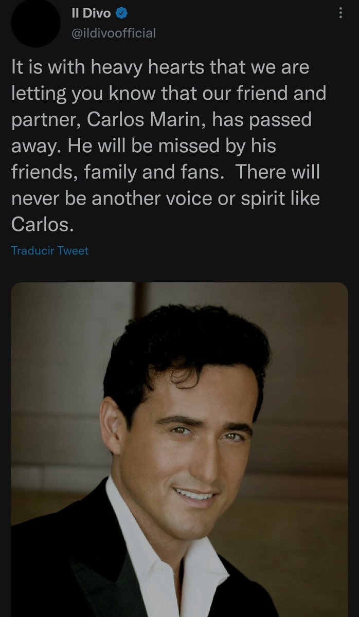 JCarlos_Valerio's tweet photo. Lamentablemente falleció el cantante español de 53 años, #CarlosMarín, barítono del grupo #IlDivo. De acuerdo con los primeros reportes, estuvo internado debido al #COVID19 . Descanse en paz. https://t.co/jlnE2L2ZfH