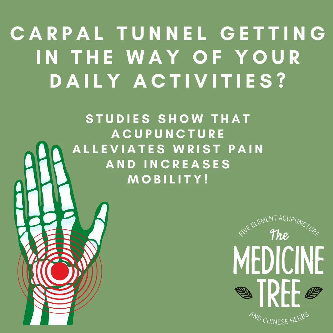TheMedicineTree's tweet photo. According to the NCCAOM (National Certification Commission for Acupuncture and Oriental Medicine), acupuncture can alleviate symptoms of carpal tunnel, which is great news for the 8 million Americans struggling with this painful and all too common disorder.  #medfree #painfree https://t.co/X1cIRWOtnc