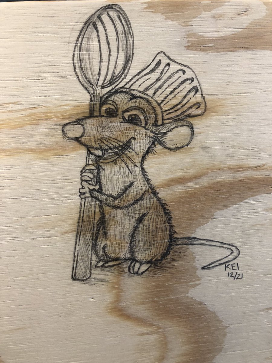 KeisWorldComics's tweet image. First commission of my life! Remy from Ratatouille on a wooden desk board for my uncle.

#commission #Ratatouille #Disney