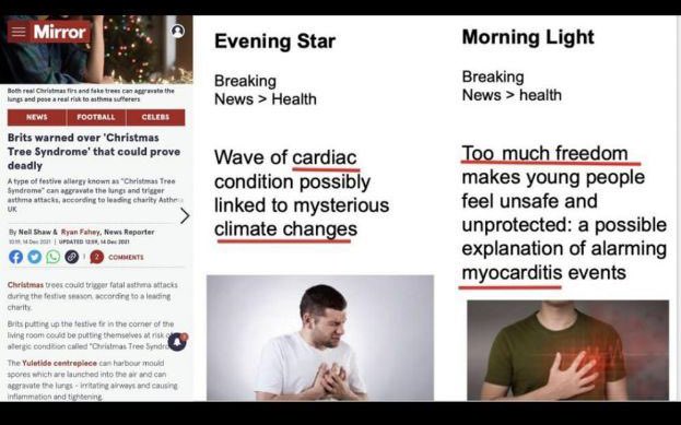 _VirgoMoonChild's tweet photo. Fucking hell they’re really cranking it up a notch now aren’t they.
It’s not the vaccine causing heart problems and chest pain - it’s - #TooMuchFreedom
#ChristmasTreeSyndrome and #ClimateChange
How thick are you people?!
Wake the fuck up!!
#Vaccine #VaccineSideEffects https://t.co/m4zdAJWoaX