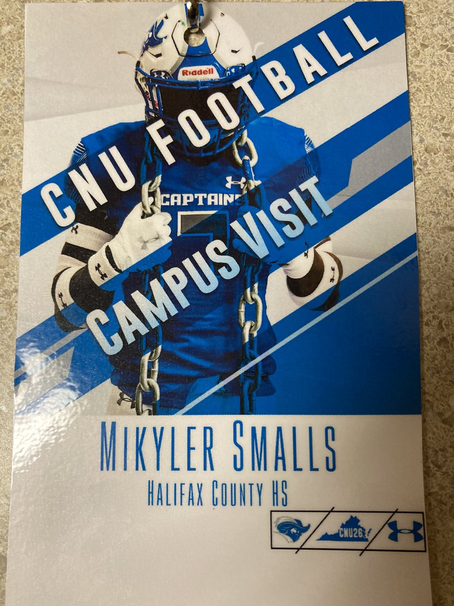 36_Smalls's tweet photo. After a great visit, I am blessed and honored to receive my third offer from CNU! @cnu_football @coachatsmith @coachpcrowley @CNUathletics @CoachRio55 @western_va @804football @CountyHalifax https://t.co/lhzWQvUhzc
