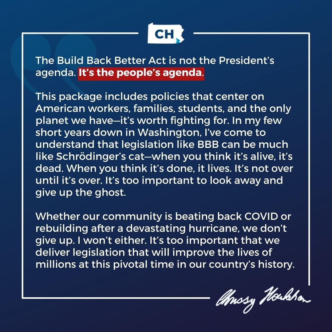 RepHoulahan's tweet photo. The #BuildBackBetter Act is not the President’s agenda. It’s the people’s agenda.
Read my full statement: https://t.co/mGEy31qC5E
⬇️⬇️⬇️
(1/4) https://t.co/LzTWRcm4Hn