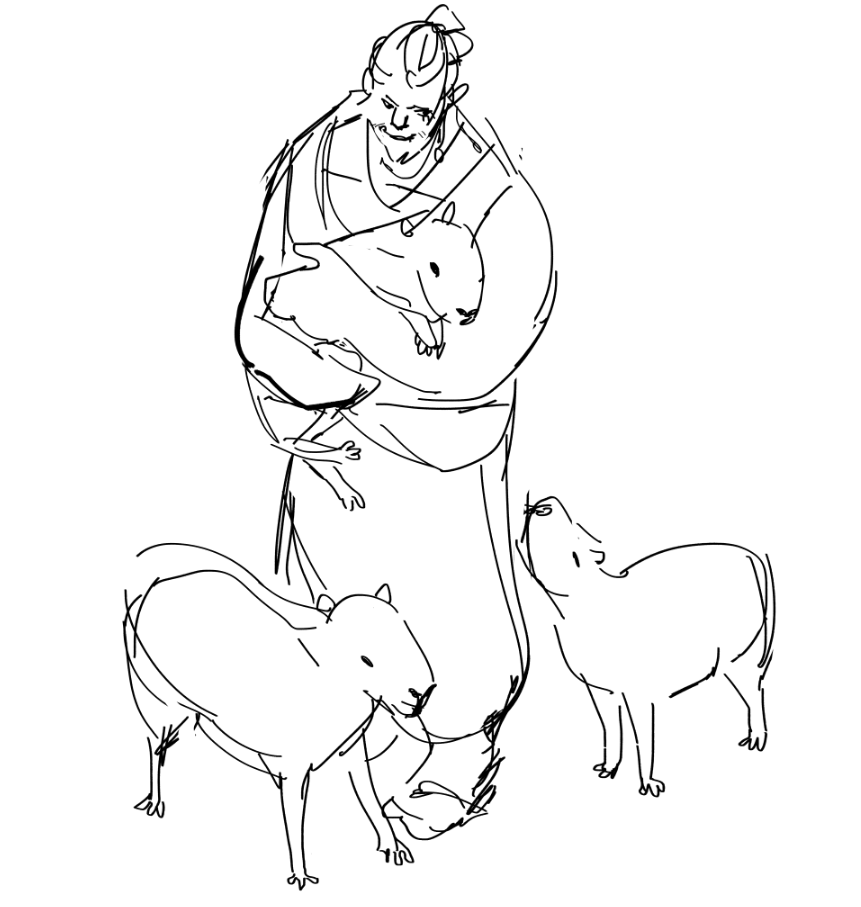 doodles of my wol. friend requested him with capybaras....who am i 2 deny the simple pleasure of rodent 