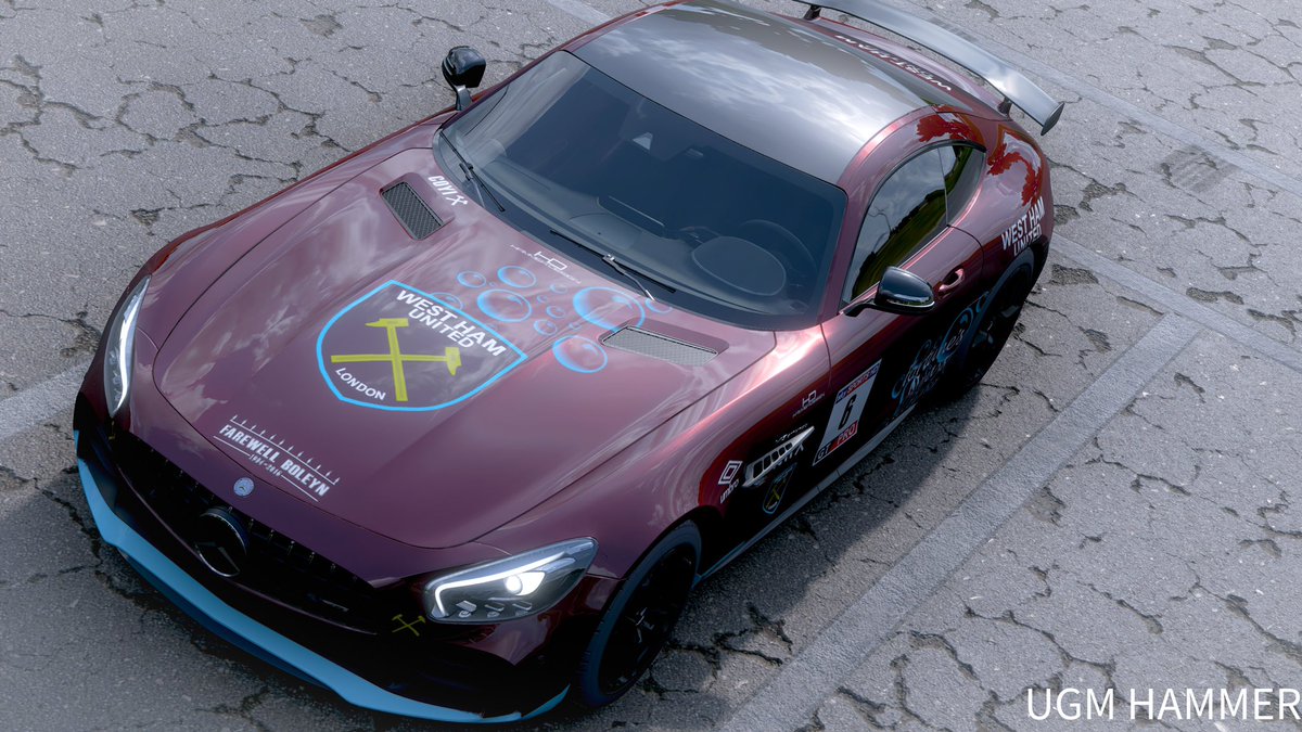 SVR_HAMMER's tweet photo. Ok so with all the talk of plain colour paints and painting hack software, I am just going to paint what makes me happy. 
I present my @WestHam livery shared in @ForzaHorizon 5 on the 2017 @MercedesAMG AMG GT-R 
Share Code: 272 708 130
#ForzaHorizon5 #forzashare #Mercedes #amg https://t.co/hbo9ke5o4h