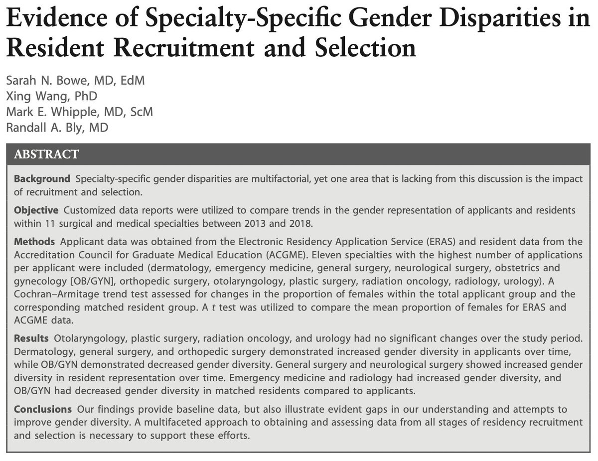 Incredibly excited for the release of this article! In order to develop strategic interventions to reduce gender disparities, we need transparent data across the recruitment &amp; selection continuum. <a href="/JournalofGME/">JGME</a> #GenderDiversity #WomenInMedicine #MedTwitter bit.ly/3srPnL4