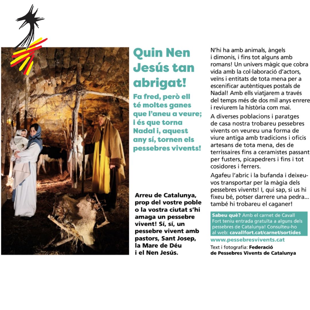 Des de la Federació volem felicitar els 60 anys de <a href="/cavallfort/">Cavall Fort</a>, aquí us   els pessebres que teniu entrada gratuita si sou subcriptors.
A la meva llista tinc aquests apuntats:

Bàscara
Castell Aro
Corró Avall
La Pobla de M
Maçanet
Martorelles
St Feliu de Ll.
St Jaume dels Domenys