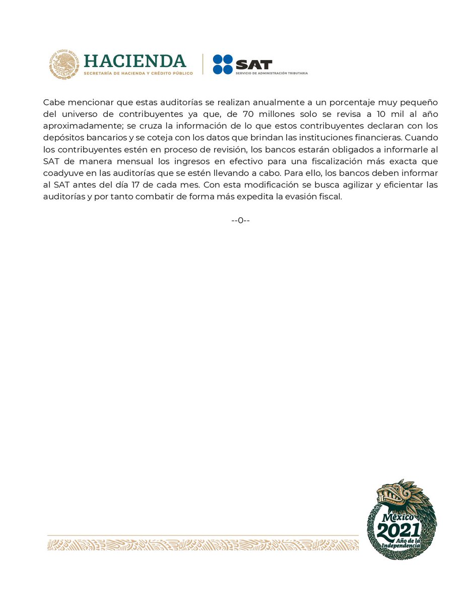 SATMX's tweet photo. #ComunicadoSAT
El SAT informa que es falso el cobro de impuestos por depósitos en efectivo realizados en instituciones bancarias, por ejemplo, los realizados de padres a hijos o viceversa, pagos por venta de catálogo, tandas o préstamos personales. https://t.co/qpwfI0Csj9