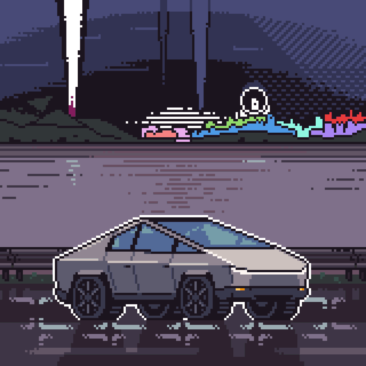 Mirologists's tweet photo. Quadro-pack of our #NFT concepts is available on @opensea with ANIMATED antagonist!🧤😈

Also that car looks oddly familiar. . .🤔

#indiegames #cryptoart #NFTartwork #gamedev #gamedevelopment #indiegamedev #pixelart https://t.co/bRi6960Vf1