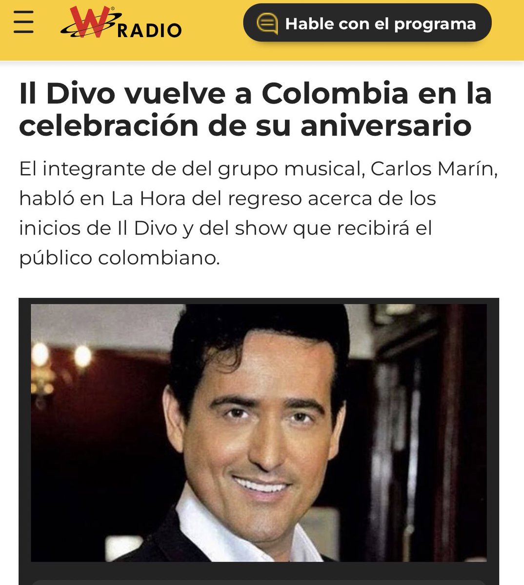 rosariogomez's tweet photo. El 22 de mayo de 2019 tuvimos el placer de entrevistar a Carlos Marin de Il Divo en #LHDR . Hoy se apaga su voz, se va un GRANDE ! Paz en su tumba . Nuestro recuerdo intacto…@monto40 @camisarmiento @catalinamaya @julianacasali https://t.co/5286Nkq2p4