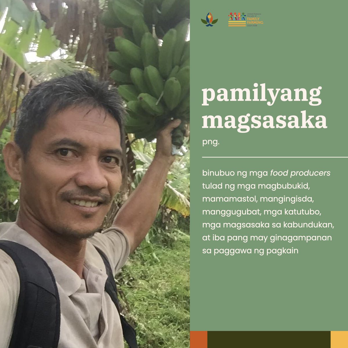 undff_pap4ff's tweet photo. Sino nga ba ang pamilyang magsasaka? 👨‍🌾
Tara't kilalanin natin sila at ang napakalaking papel na kanilang ginagampanan 'di lang dito sa ating bansa, kung 'di sa buong mundo para mapanatili ang seguridad ng masustansya at sapat na pagkain para sa bawat isa sa'tin! 
#UNDFF #PAP4FF https://t.co/RBaXaodKJn