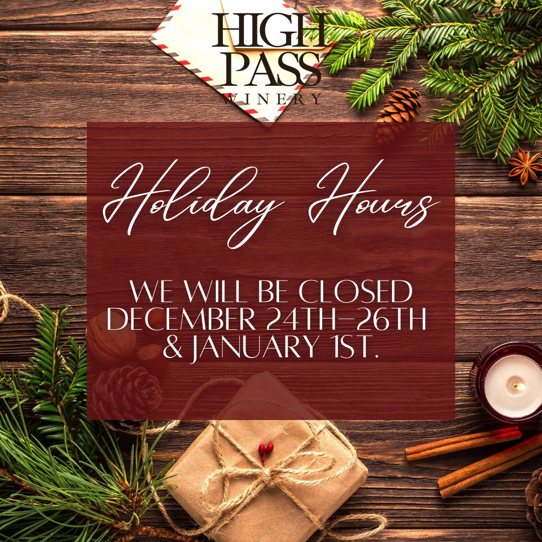 We will be open on Wednesday and Thursday next week, Dec 22nd &amp; 23rd. 🍷 #holidayseason #HolidaysAreComing