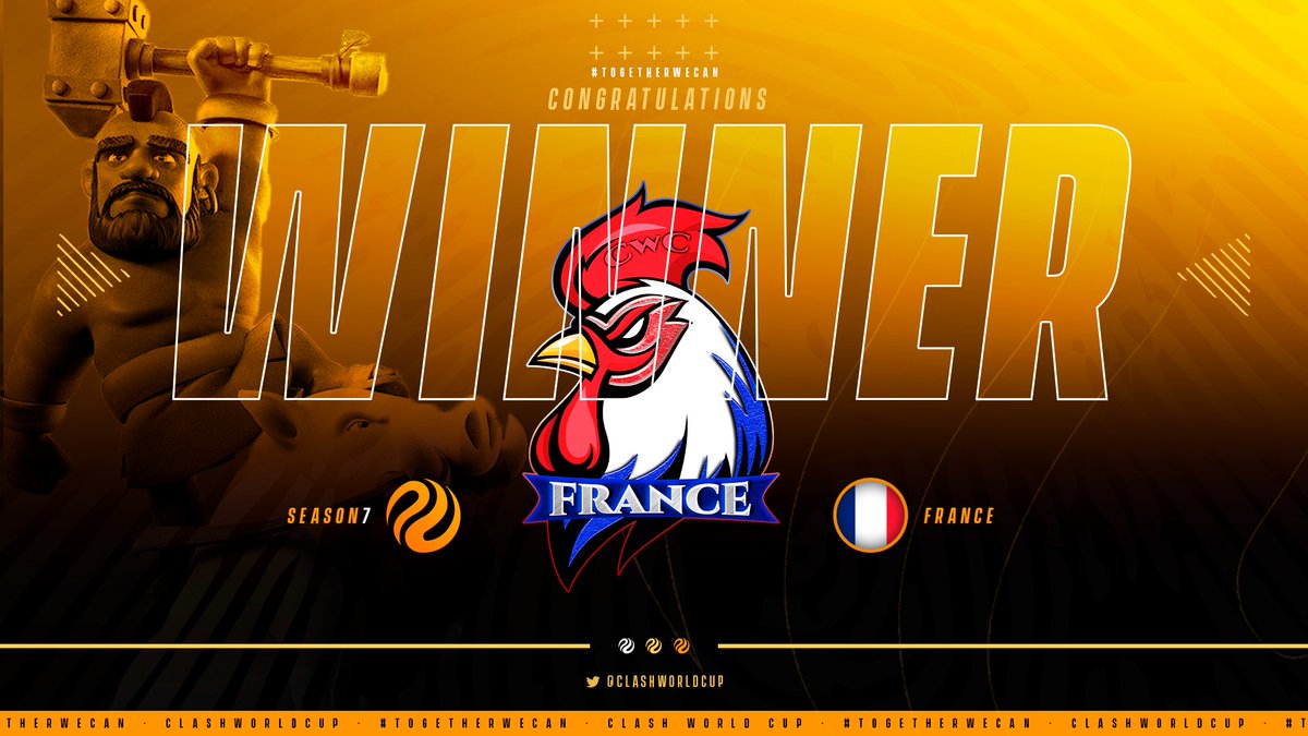 ClashWorldCup's tweet image. @TeamFranceCoC 🇫🇷 won with a near-pw and moved on to the #CWC7 semifinals. GG! 💪
Congratulations also to @CRCOC506 🇨🇷 for the journey they made in this S7! 👏