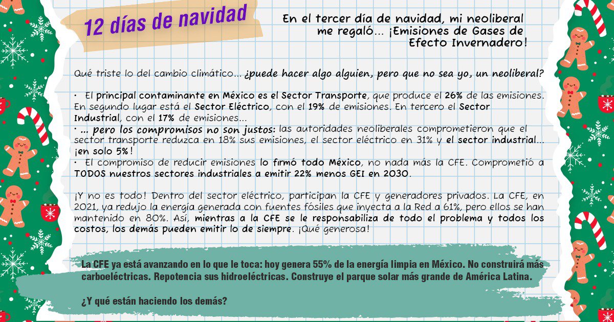 #NaviSad | El tercer día de Navidad, mi neoliberal me regaló: un autoabasto, dos permisos sin planear, ¡y tres Emisiones de Gases de Efecto Invernadero!
