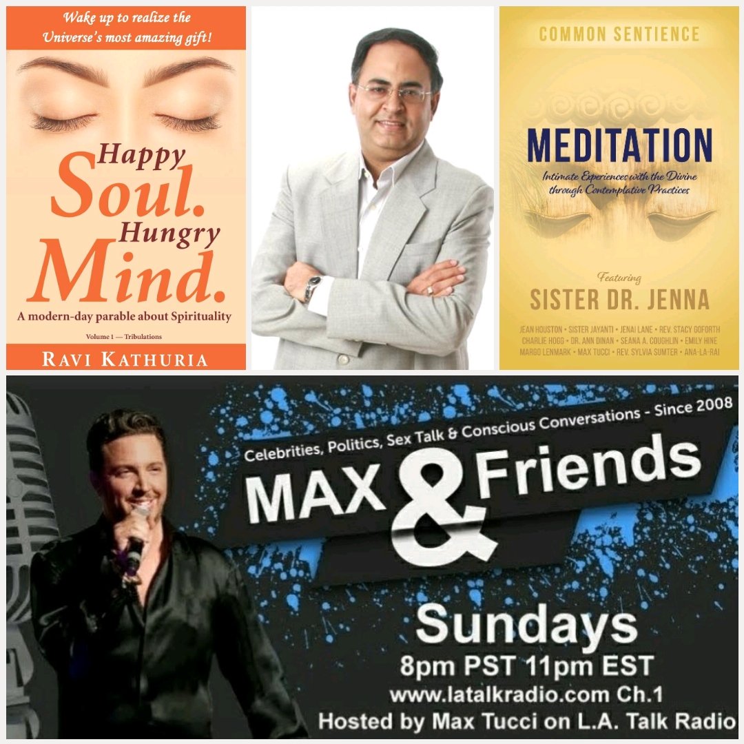 maxtucci's tweet photo. Tonight on #MAXandFriends
@HappySoulHungry and I will discuss the new book #Meditation that I am a part of with @americameditate published by @RevPatriciaSSM
Tune in to:
#MAXandFriends
https://t.co/VSUGomoBKa
8pm PT 11pm ET
@LATalkradio https://t.co/zzd4GIfxhc