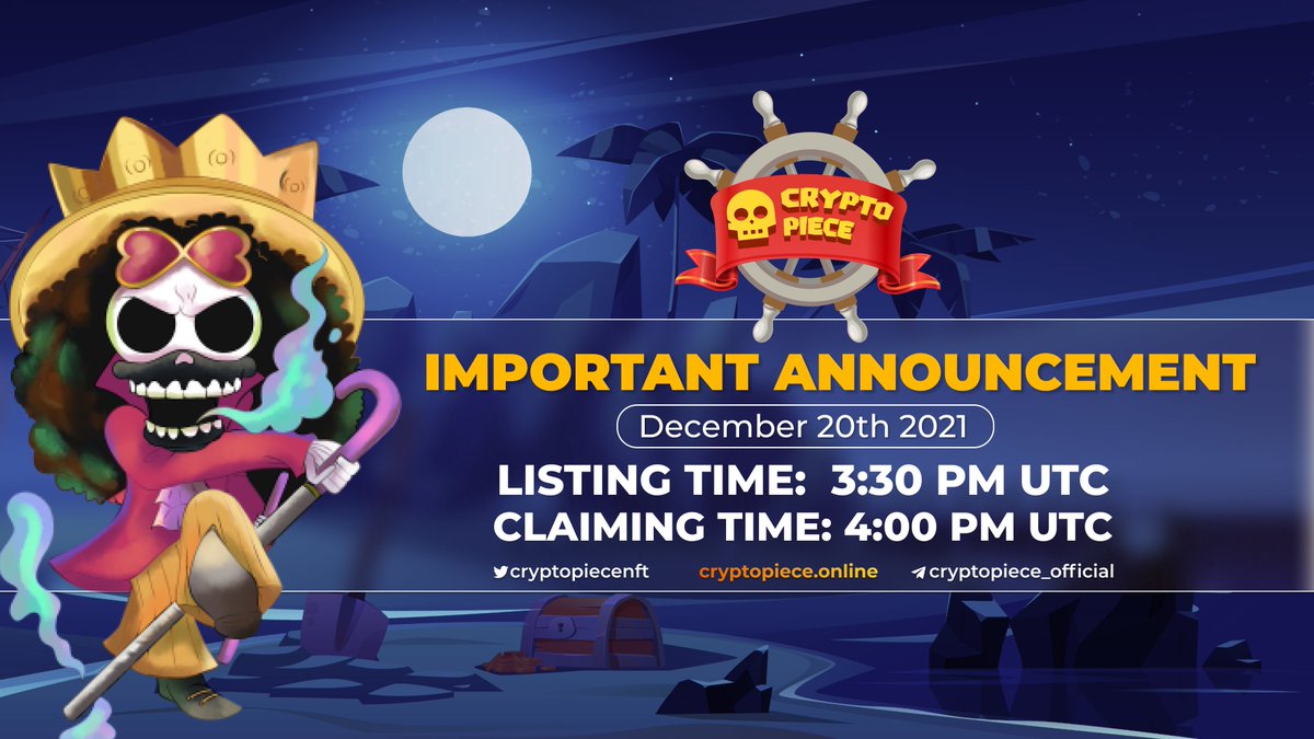 N'oubliez pas #IDO #CryptoPiece sur #LZPad à 1:00 PM UTC aujourd'hui, le 20 décembre 2021.
Rappelez-vous 2 horaires importants:
👉 L'heure d'inscription: 3:30 PM UTC
👉 L'heure de réclamation token: 4:00 PM UTC
#CryptoPiece $BELLY #LaunchZone