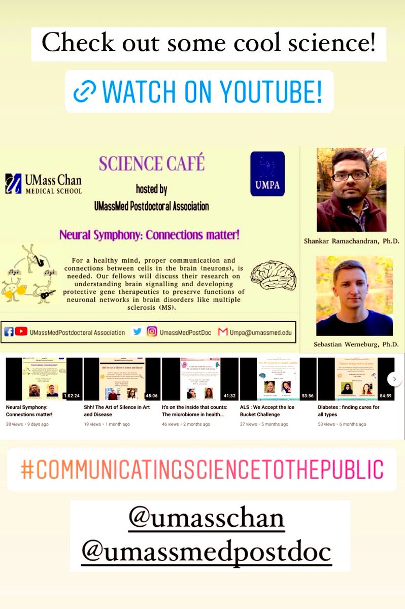 Shankar Ramachandran (@sramac2) on Twitter photo Check out our recent science outreach talks <a href="/sramac2/">Shankar Ramachandran</a> <a href="/FrancisLab4/">Michael Francis Lab</a> <a href="/s_werneburg/">Sebastian Werneburg</a> @SchaferLabUMCMS and other cool science talks <a href="/UMassMedPostDoc/">UMass Chan Postdoc Association</a> Science Cafes <a href="/UMassChan/">UMass Chan Medical School</a>
youtube.com/channel/UCkTPw… #scienceoutreach #sciencecomm Check out our recent science outreach talks <a href="/sramac2/">Shankar Ramachandran</a> <a href="/FrancisLab4/">Michael Francis Lab</a> <a href="/s_werneburg/">Sebastian Werneburg</a> @SchaferLabUMCMS and other cool science talks <a href="/UMassMedPostDoc/">UMass Chan Postdoc Association</a> Science Cafes <a href="/UMassChan/">UMass Chan Medical School</a>
youtube.com/channel/UCkTPw… #scienceoutreach #sciencecomm