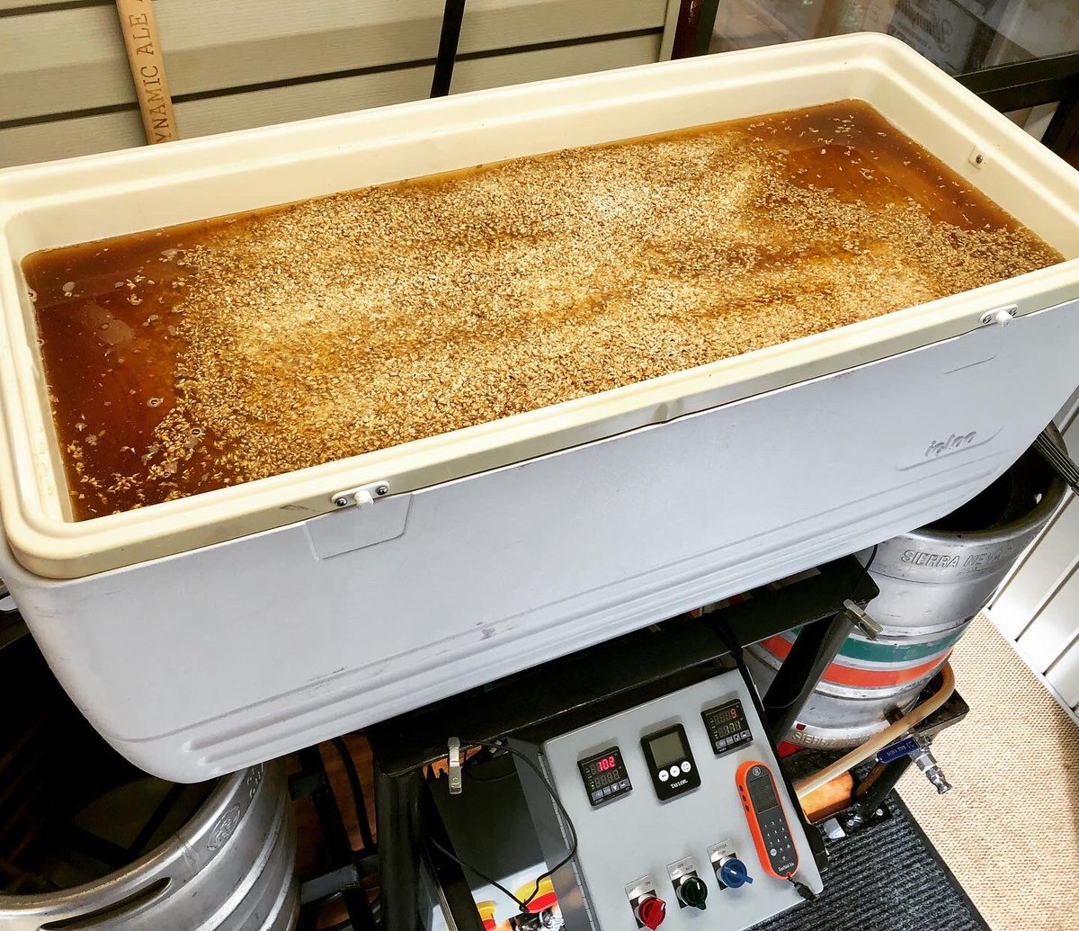 Massive 34.5°P (1.151 SG) #barleywine brew day including a 4-hour boil. We’ll be using this to top off our @corsairartisan #whiskey barrel that’s holding a blend of every barleywine we’ve ever brewed dating back to 2013. #BiL #BarrelAging