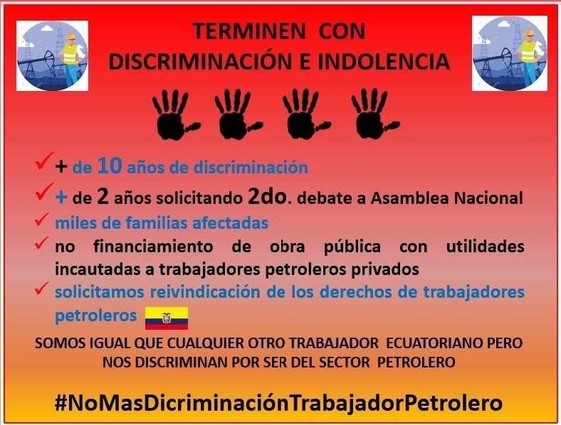 laloking19621's tweet photo. RT📳 📳
1️⃣9️⃣9️⃣días de INJUSTICIA
#NoMasInjusticia
SE FUERON DE VACACACIONES
@AsambleaEcuador @LaboralAN  
Y NOSOTROS SEGUIMOS TRABAJANDO 24/7
✅ Retomen proyecto
#RecuperaciónUtilidades en espera desde hace➕de 2 años
@YSiTePasaATi_CT
@VaPetrolero
@LassoGuillermo
@GuadalupeLlori https://t.co/pIrycQdEF1