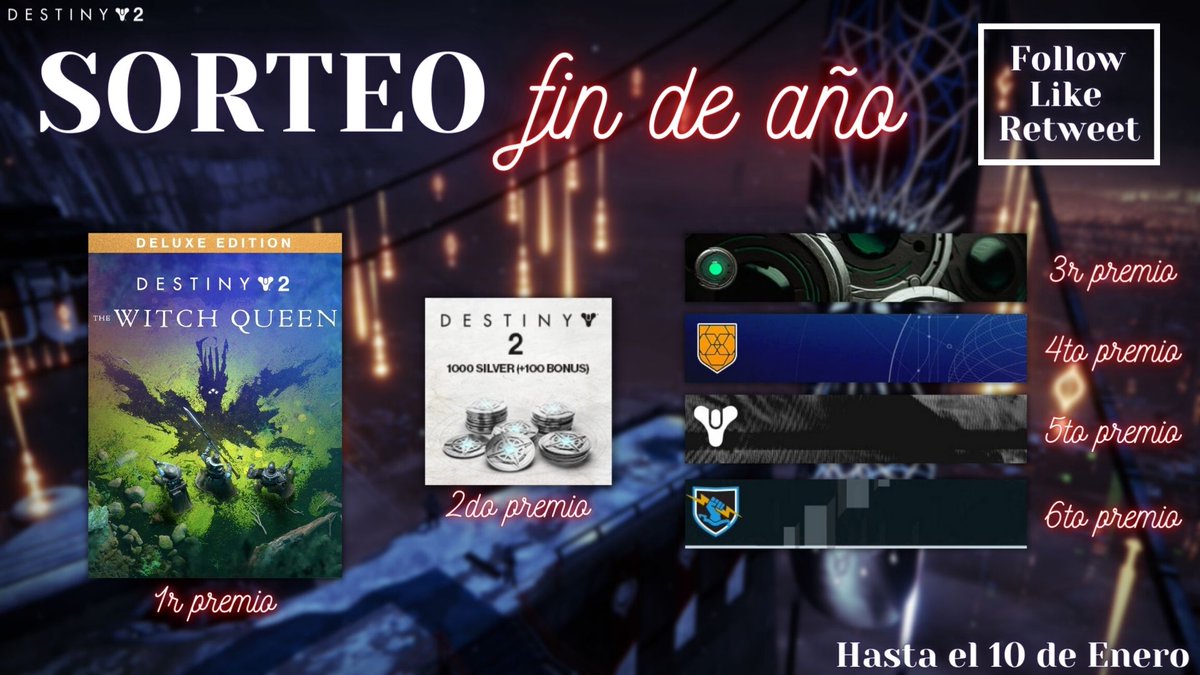 💫SUPER SORTEO FIN DE AÑO💫

¡1 DLC Reina Bruja, 1100 de PLATA &amp; 4 EMBLEMAS EXCLUSIVOS! Habrá 6 posibles ganadores.💗

💠Requisitos:

✦ Follow a <a href="/tsubanechan/">Tsubane✨</a>, <a href="/Ryusuri/">Ryusuri</a> &amp; <a href="/JustCallMeDoc1/">Just Call Me "Doc"</a> 

✦ Like &amp; Retweet

✨¡Mucha suerte, mis guardianes!✨

Fecha límite 10 de Enero